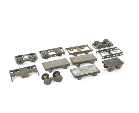 An Assortment of O Gauge Vintage Clockwork and Electric Mechanisms and Bogies, mechs including c/w Bassett-Lowke 6-coupled, 2