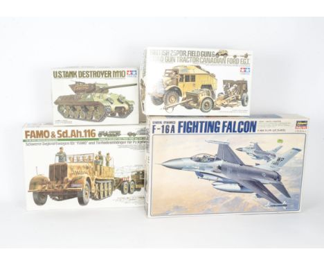 Military Kits, a boxed group including, Hasegawa 1:32 scale S026 F-16A and JS-084 F-86F Sabre (box P) and 1:35 scale Tamiya 3