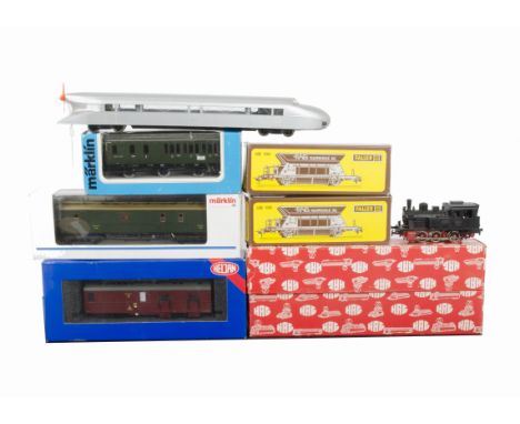 European HO Gauge Trains by Märklin Faller HAG and Heljan, A Märklin 2-rail 'Zeppelin' Railcar, 3-rail 0-6-0T locomotive, ref
