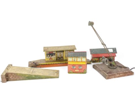 Assorted O Gauge Lineside Accessories, including 2 pairs viaduct ramps, believed one pr by Märklin, the other Carette, (all l