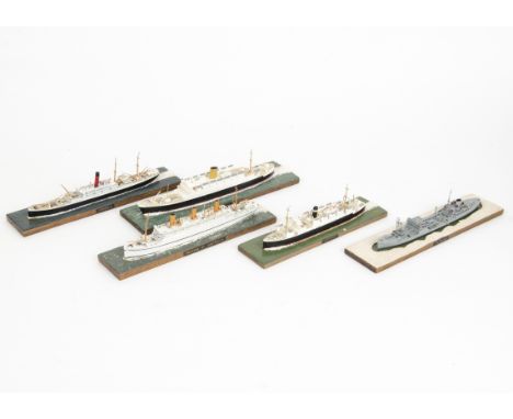 Metal and resin 1:1200 scale Waterline Models all presented on  wooden board with painted sea,  'Empress of Australia', 'Sout