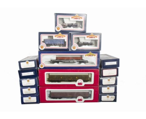 Boxed Bachmann and Dapol OO Gauge Rolling Stock, mostly bogie stock, Bachmann 34-605/606 and 628 crimson BR suburban coaches,