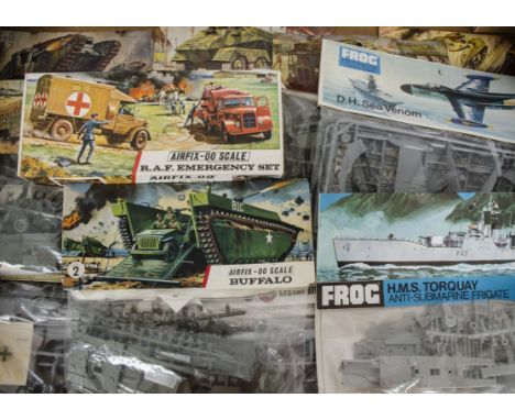 Military Kits, a boxed Airfix 00 scale A204V RAF Emergency Set together with a collection of factory sealed packaged OO scale