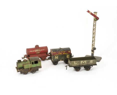 Hornby and Other O Gauge Clockwork Trains, a Hornby M1 locomotive with red electric body pressing attached to c/w chassis, la