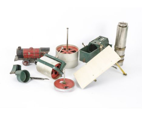 A Dismantled Wilesco Steam Roller and Hornby M1 Locomotive, the roller almost totally reduced to component parts, appears to 