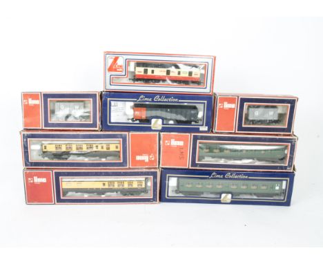 Boxed Lima OO Gauge Rolling Stock, BR Mk 1 coaches in LMS crimson (5), GWR brown/cream (5), BR (SR) green (3+ a full brake) a