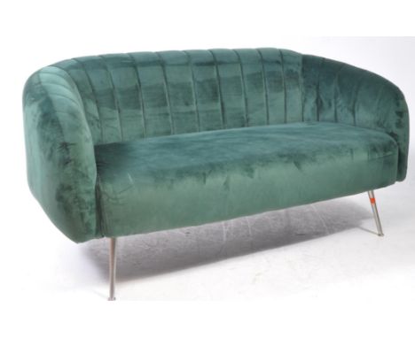 Libra Bardolino Furniture -A contemporary Libra Furniture ' bardolino ' green velvet upholstered Art Deco style two seater so