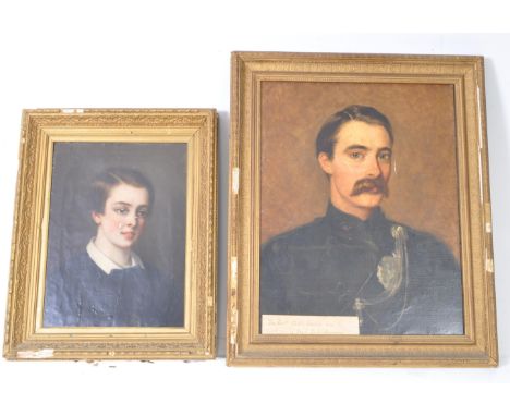 Two 19th century Victorian oil paintings. Comprised of a military portrait 'The Hon" Denis Lawless 1864 Fourth son of third L