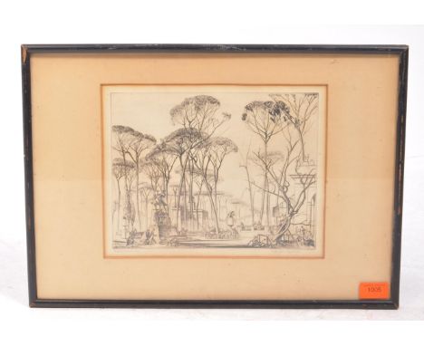 Geoffrey H Wedgwood (1900 - 1977) - A 20th-century etching titled 'Borghese Gardens, Rome', dated '1928'. Featuring a detaile