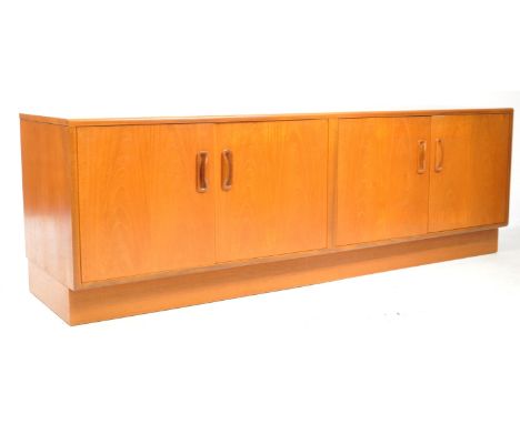 G Plan - Fresco Range - A retro circa 1960s teak low sideboard credenza. The sideboard having lipped handles with double twin