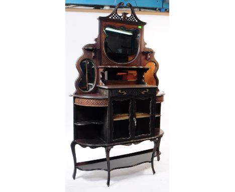 A large early 20th Century Edwardian mahogany Art Nouveau chiffonier sideboard. Having cabriole carved legs with central twin