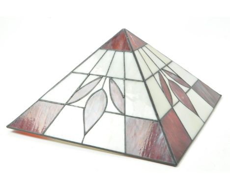 Tiffany Manner - A vintage 20th century red / white ceiling lamp shade. Square tapering form with lead lining and stained gla