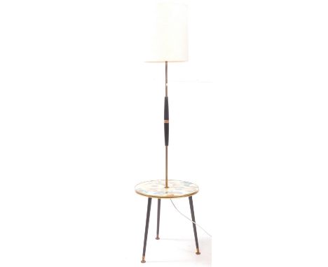 British Modern Design - A mid century circular occasional table with floor standard lamp attached. White shade to top over me