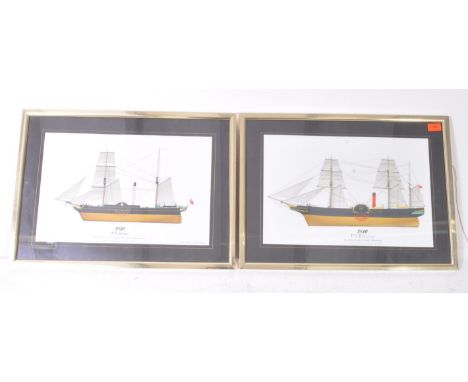 Shipping Interest - Two vintage 20th century shipping line prints. To depict prints of sailing ships from the 19th century to