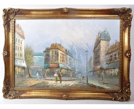 Caroline C. Burnett (1877-1950) - An early 20th-century oil on canvas painting of a Parisian street landscape. Depicting seve