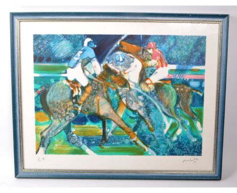 Paul Ambille (1930-2010) - A vintage mid-20th century print, depicting horses and their riders in a polo match. Signed in pen