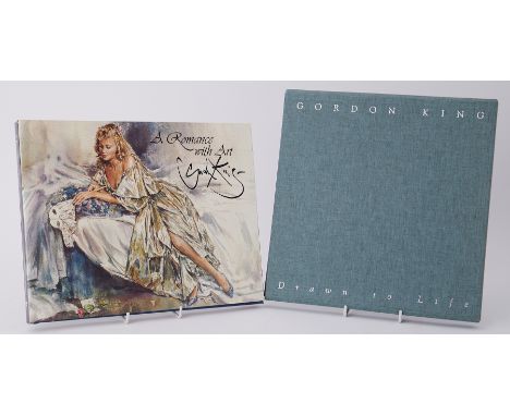Two books by Gordon King 'A Romance With Art' and 'Drawn To Life' with a signed sketch (2).