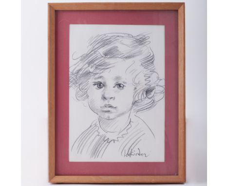 Robert Lenkiewicz (1941-2002) pencil sketch of young girl , 33cm x 23cm, signed, framed and glazed together with another sket