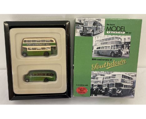 A boxed Exclusive First Editions 1:76 scale 80th Anniversary of Southdown 2 bus gift set. Leyland PD2 Highbridge, Bedford O.B