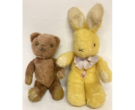 Vintage Farnell Alpha soft toy rabbit together with a vintage Peggy Nisbet Childhood Classics bear. Rabbit approx. 15", joint