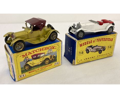 2 boxed Matchbox 'Models of Yesteryear' diecast classic cars. Y-6 1913 Cadillac together with Y-10 1928 Mercedes 36/220. 