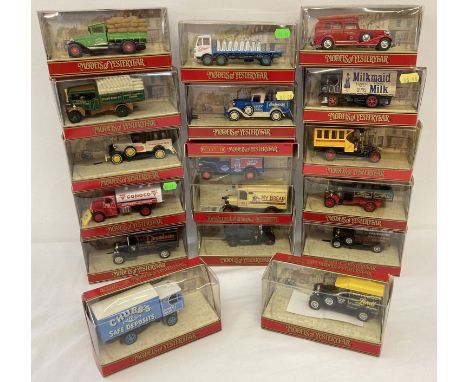 17 boxed Matchbox 'Models of Yesteryear' advertising trades vehicles. To include: delivery vans, fire engine, flat bed trucks