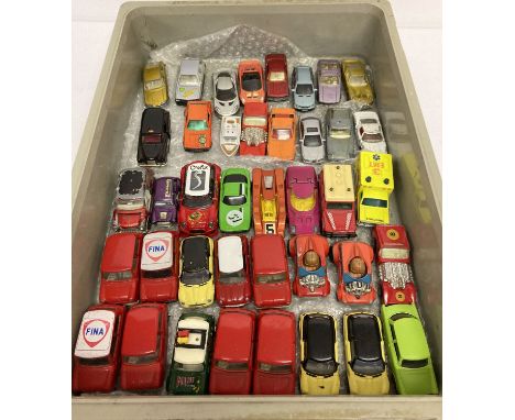 A tray of approx. 40 assorted 1:72 scale diecast vehicles. To include: Corgi, Dinky, Majorette, Matchbox and Ertl. Designs in