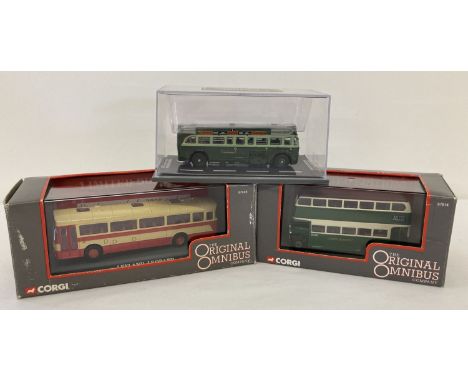 3 boxed 1:76 scale The Original Omnibus Company diecast model buses by Corgi. AEC 404 single Deck Bus Greenline, limited edit