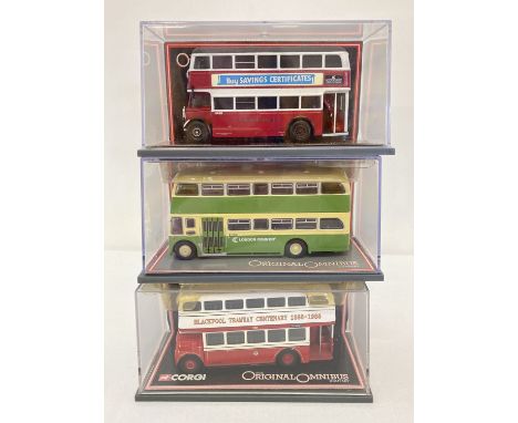 3 boxed 1:76 scale The Original Omnibus Company diecast model buses by Corgi. Leyland Titan PD3A/1 Blackpool Transport, Leyla