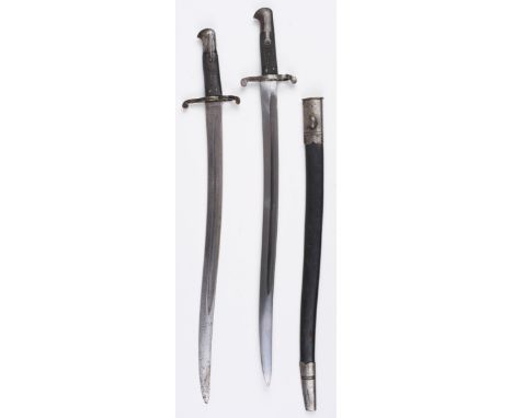 * British Bayonet. An 1860 pattern bayonet, the 58 cm yataghan blade stamped with the trade mark of Kirschbaum, steel crossgu