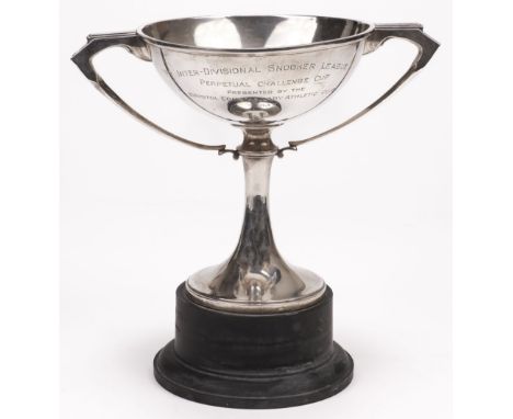 * Trophy Cup. A George VI silver twin-handled trophy by William Neale, Birmingham, 1936, of Art Deco form, inscribed ‘Interna