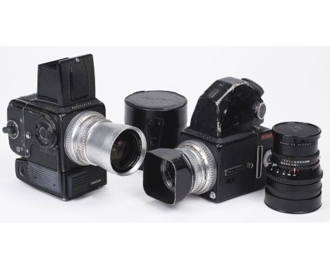 * Cameras. Hasselblad 500 EL/M camera, with Hasselblad Carl Zeiss f=50mm 1:4. F. Distagon silver lens and cover, together wit