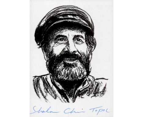 Chaim Topol signed Fiddler on the Roof 6x4 inch black and white sketch picture. Good condition. All autographs come with a Ce