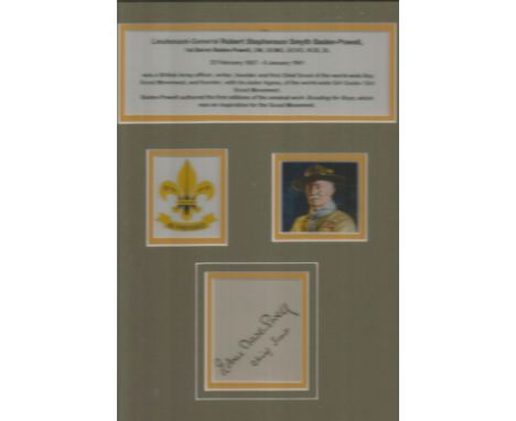 Robert Baden Powell - scout leader signature piece mounted with scout emblem, photo and bio. Good condition. All autographs c