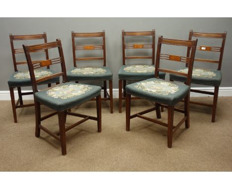 Set six Georgian style dining chairs, acanthus carved reeded uprights, upholstered tapestry seats   Condition Report   Click 
