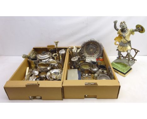 Victorian silver-plated three piece tea set, silver-plated epergne, Mappin & Webb silver-plated pierced bottle holder, engine