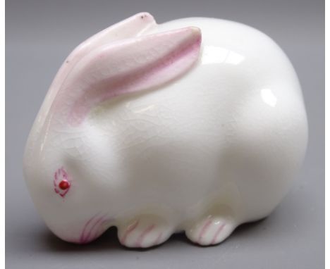 Royal Worcester porcelain Netsuke style rabbit, c1913, L4.5cm    Condition Report  Light crazing. Some rubbing to the painted