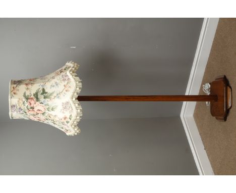 Art Deco oak standard lamp with floral shade, H165cm (This item is PAT tested - 5 day warranty from date of sale)    Conditio