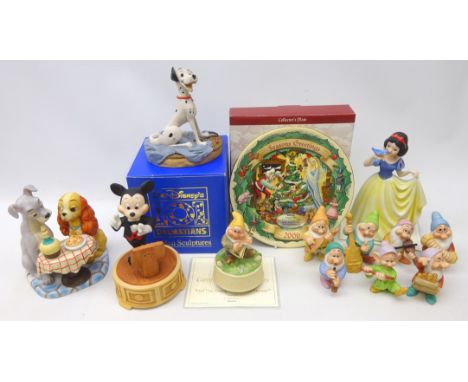 Collection of Walt Disney models; 101 Dalmatians by 'Arden Sculptures', boxed with certificate, two classics collection music