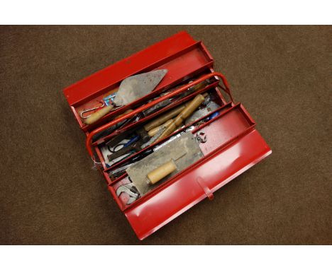Red cantilever tool box with various tools   Condition Report   Click here for further images, condition, auction times & del