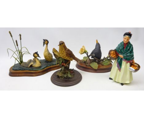 Border Fine Arts 'Courting Grebe's', L29cm, another Border Fine Arts model 'Black Bird', Country Artists 'Song Thrush' and Ro