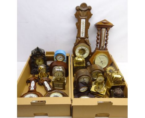 Black Forest mantle clock, brass lantern clocks, Benzing Original Brevete pigeon racing clock, barometers and other mantle cl