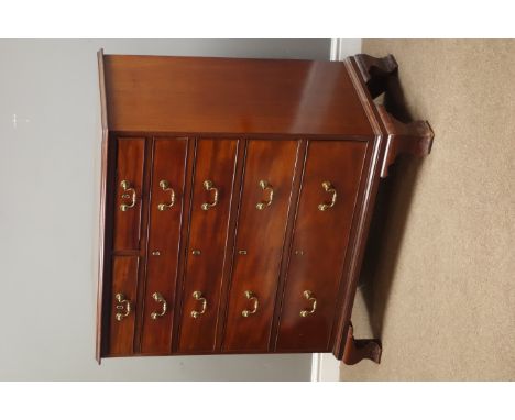 George III mahogany chest, two short and four long graduating drawers, on ogee bracket feet, W100cm, H105cm, D55cm   Conditio