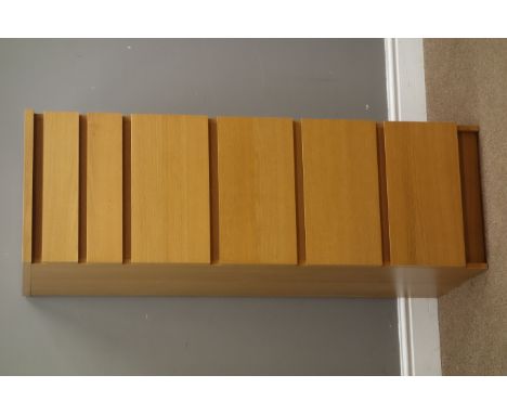 Light oak six drawer chest with hinged top with mirror, W40cm, H123cm, D49cm   Condition Report   Click here for further imag