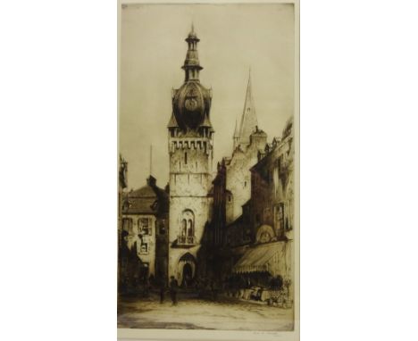 French Clock Tower, etching signed in pencil by Frederick Arthur Farrell' 'Joan of Arc's House Rouen', etching signed by J. R