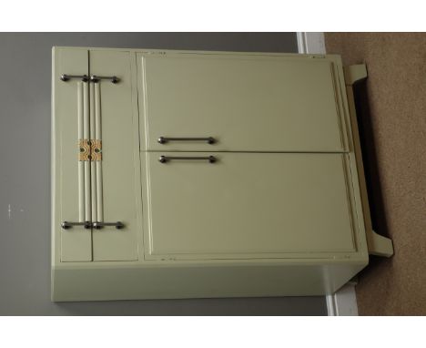 Mid 20th century Art Deco style tallboy, two drawers with cupboard, chrome and black plastic handles, W84cm, H120cm, D46cm   