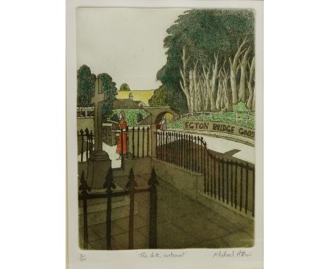 'The Late Entrant', limited edition etching hand coloured No.3/60 signed, titled and numbered in pencil by Michael Atkin 33cm