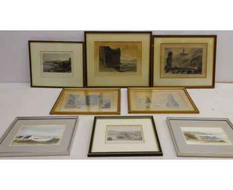 Light-house on Flambro'-head, Yorkshire' and 'Staffa near Finglas Cave', two colour aquatint's by William Daniell (British 17