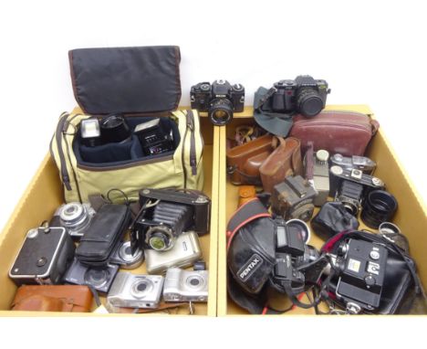 Voigtlander Bessa RF folding camera with Helomar 3.5/10.5cm lens, Ricoh KR-10 Super camera with Ricoh 'XR Rikenon 1:2 50mm S'