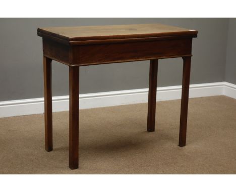 George III mahogany tea table, rectangular fold over top, single gate leg action base, square supports with inner chamfer, W8